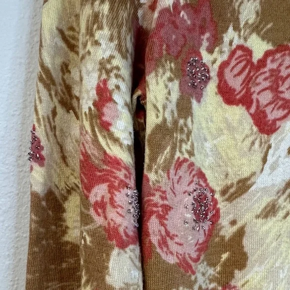 Talbots Women's Floral Beaded Cotton 3/4 Sleeve Button Up Cardigan XS - Picture 4 of 6